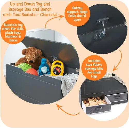 Miniatura 2 de Badger Basket Caja de juguetes y banco de almacenamiento, combo de pecho y asiento con 2 cestas reversibles, tapa de bisagra de seguridad