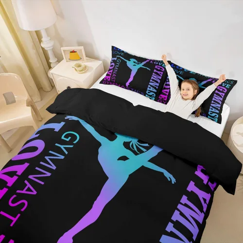 Miniatura 4 de Feelyou Love Gymnastics - Juego de ropa de cama de gimnasia para niñas y niños, ejercicios de suelo, ballet, funda de edredón decorativa de Multi 902