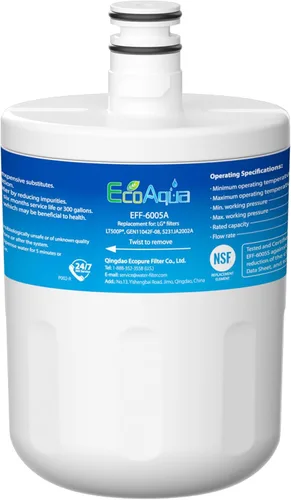 EcoAqua EFF-6005 Reemplazo para filtro de agua para refrigerador LG® LT500P®, ADQ72910901, 5231JA2002A, Kenmore GEN11042FR-08, 9890, 46-9890