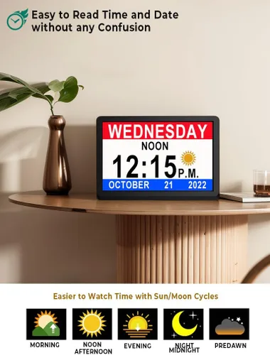 Miniatura 2 de MASSII 【2025 Nuevo】 Reloj Grande de 11.5" Hablante con Fecha y Hora de Voz, Reloj de Calendario para Demencia, DST Auto, 20 Recordatorios
