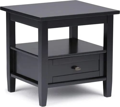 Miniatura 40 de SIMPLIHOME - Mesa lateral estrecha rectangular Warm Shaker, de madera maciza, de 14 pulgadas de ancho, estilo transicional, color negro, para sala