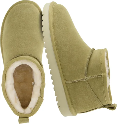 CUSHIONAIRE, Hip 2 - Botas de nieve de gamuza auténtica para mujer, sin cordones, con cómodo forro de piel de oveja sintética + espuma viscoelástica