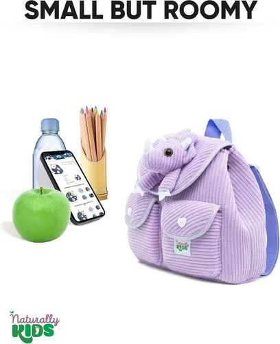 Miniatura 6 de Naturally KIDS Mini mochila de dinosaurio - Mochila muy pequeña para niñas y niños - Juguetes de dinosaurio para niños de 3 a 5 años - Mochila