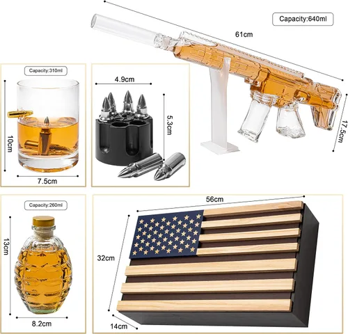 Miniatura 6 de AR15 Juego de decantador de pistola de whisky – Juego de 33.8 fl oz – Caja de regalo de bandera estadounidense y vasos de bala, enfriadores