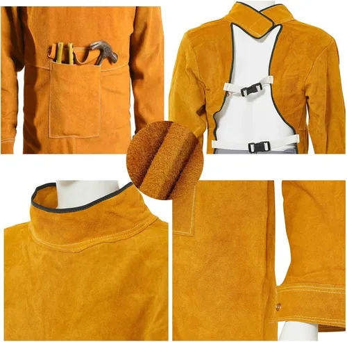 Miniatura 9 de Leather Welding Apron with Sleeves,Heavy Duty Welding Jacket,Heat Flame Resistant Welder Apron for Men