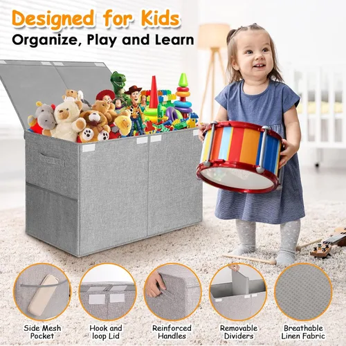 Miniatura 5 de Caja grande de juguetes con tapa, organizador de almacenamiento de juguetes para niños y niñas, canasta grande de juguetes para sala de estar, sala