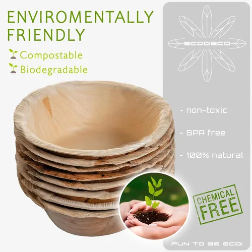 Miniatura 3 de ECODECO Cuencos de hoja de palmera, 100 platos naturales desechables de bambú de 5 pulgadas (redondos)