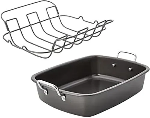 Chicago Metallic Asador antiadherente con estante flotante, 18 pulgadas x 13 pulgadas, negro