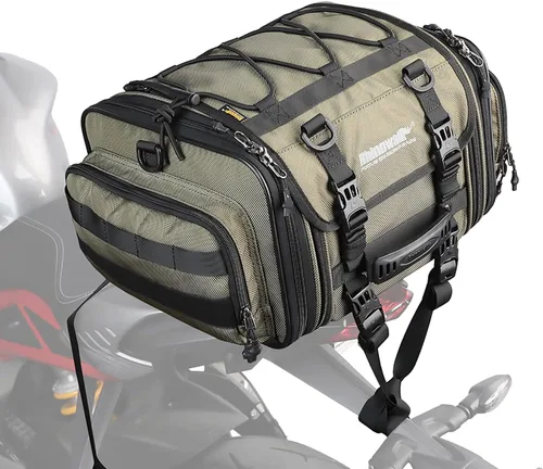Rhinowalk Bolsa para sillín de motocicleta, bolsa trasera de motocicleta, impermeable, expandible, bolsa de viaje para deportes motorizados (verde