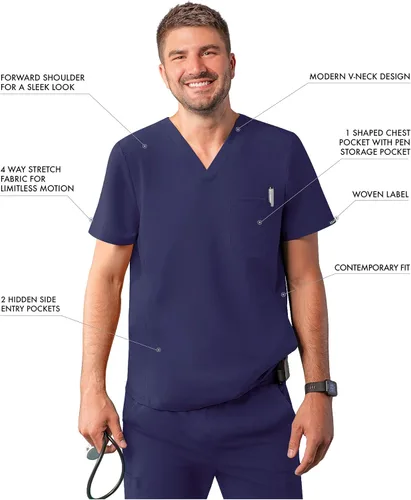 Miniatura 3 de Adar Addition Scrubs - Camisa médica moderna con cuello en V y múltiples bolsillos