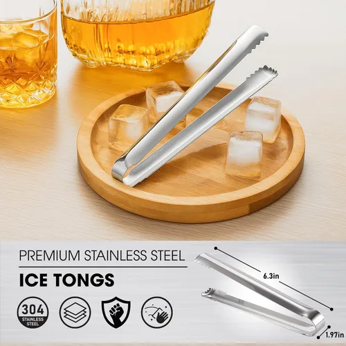 Miniatura 2 de DUGATO Pinzas de cóctel de acero inoxidable (paquete de 2, 6.3 pulgadas), pinzas de hielo de barra pequeña con dientes de agarre afilado