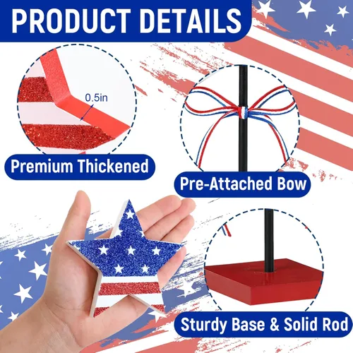 Miniatura 5 de 3PCS 4th of July Table Decorations, 4th of July Decorations for Table, Double Sided Printing Design Rustic Patriotic Decorations, Red White and Blue