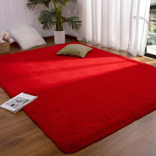 Miniatura 8 de DETUM Alfombra de pasillo peluda roja de 2 x 4 pulgadas, para dormitorio, mesita de noche, alfombras suaves para habitación de niños
