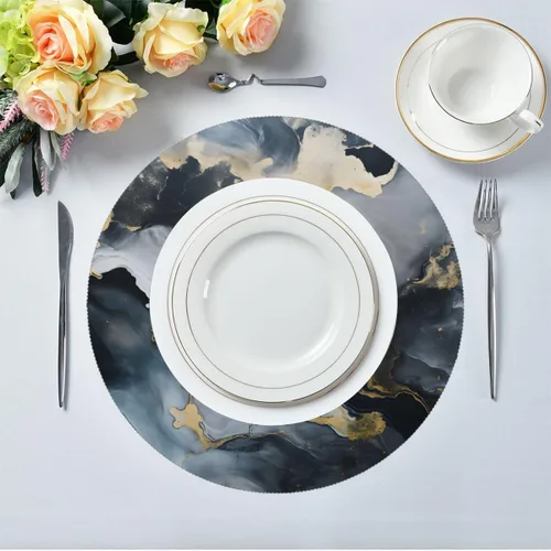Miniatura 3 de Abstract Black Gold Marble Print Round Place Mats Set of 1, Heat Resistant Washable Placemats Polyester Round Table Mats for Kitchen Home Decor