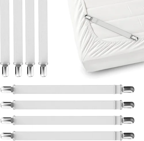 Miniatura 6 de FeelAtHome 4 piezas de clips para sábanas mantienen las sábanas en su lugar - Bandas de esquina y tirantes para sábanas ajustadas - Correas de Blanco