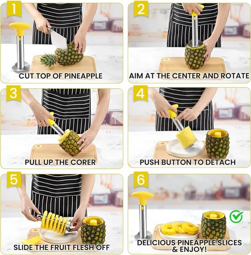 Miniatura 5 de AUBENR Herramienta Premium para Descorazonar y Rebanar Piña - Cortador de Piña Afilado con Puntas Serradas - Fácil de Usar y Limpiar - Removedor