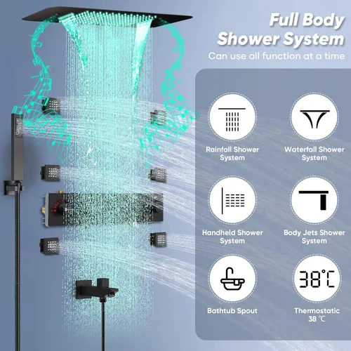 Miniatura 2 de Sistema de ducha termostático, sistema de ducha de cuerpo completo con chorros corporales, sistema de ducha inteligente de cascada de lluvia de 23