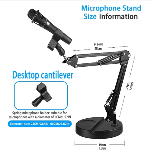 Miniatura 3 de Soporte de micrófono de brazo de escritorio, soporte de micrófono de escritorio ajustable mejorado con clip de micrófono de resorte para micrófonos