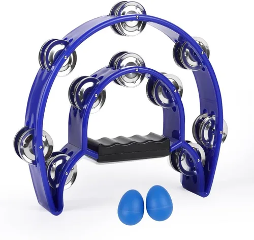 Miniatura 11 de Pandereta de Doble Fila con Cascabeles de Metal, Instrumento de Percusión de Mano en Forma de Media Luna para Adultos y Niños, Fiestas, KTV, Negro