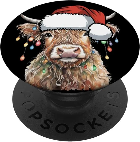 Miniatura 6 de Divertidas luces navideñas de vaca escocesa de las tierras altas de Navidad, cabeza de Papá Noel, PopSockets MagSafe PopGrip para iPhone