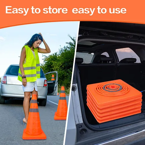 Miniatura 5 de Paquete de 20 conos de seguridad plegables de tráfico de 18 pulgadas, conos de estacionamiento con collares reflectantes, conos de seguridad