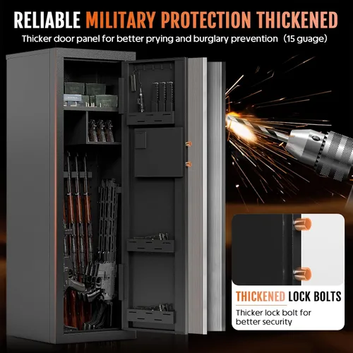 Miniatura 10 de KAER - Caja fuerte biométrica para rifles y pistolas, cajas fuertes para armas que acomodan 14-15 armas de fuego con estantes ajustables