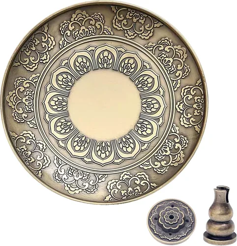 Miniatura 8 de Juego de soporte para quemador de incienso de cobre, cuenco de cobre martillado para uso en altar, plato de joyería, rituales, incienso, manchas