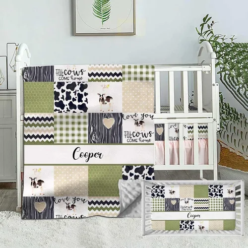 Miniatura 16 de Juego de ropa de cama personalizado para cuna de bebé, edredón de cuna con nombre personalizado, ropa de cama de vaquero para guardería, juego de 2