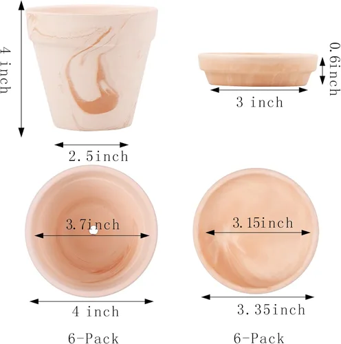 Miniatura 2 de Macetas de terracota con platillo, paquete de 6 macetas pequeñas de cerámica de arcilla de terracota de 4 pulgadas, ideal para cactus y suculentas