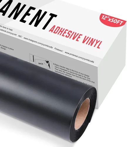 YRYM HT - Rollo de vinilo adhesivo permanente, color negro, 12x50 pies, para letreros, álbumes de recortes, hojas de vinilo adhesivo para cortadores