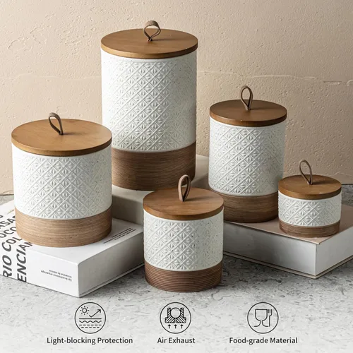 Miniatura 7 de Miamolo Tarro grande con tapa, recipiente de café de cerámica, tarros de almacenamiento de alimentos de cocina con tapas herméticas para especias
