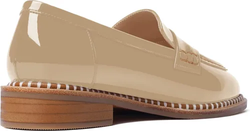 Miniatura 5 de FOGEENA Mocasines de tacón bajo para mujer, estilo casual, puntera redonda, de charol grueso, de 1 pulgada