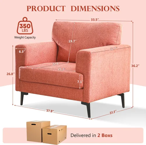 Miniatura 2 de CDCASA - Sillón Accent, juego de sillas modernas de mediados de siglo de tela de lino extragrande, cómodo sillón tapizado para lectura, juego
