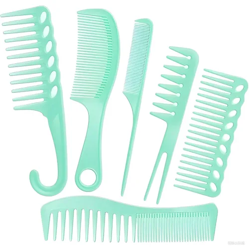 Juego de 6 peines profesionales para el cabello para mujeres y hombres, cola de rata, peines de dientes anchos y finos para cabello rizado, Verde