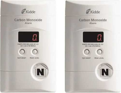 Kidde - Detector de monóxido de carbono, enchufe de pared con respaldo de batería de 9 voltios, pantalla LED digital - 2 unidades