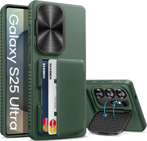Miniatura 32 de Funda para Samsung Galaxy S25 FE, tarjetero integrado, soporte y cubierta para lente, prueba de caídas de grado militar, borde de silicona suave