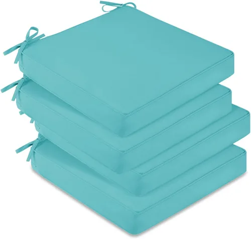 Miniatura 31 de downluxe Juego de 2 cojines impermeables para sillas de exterior, 19 x 19 x 3 pulgadas, cojines para sillas de patio con lazos y mango Marrón