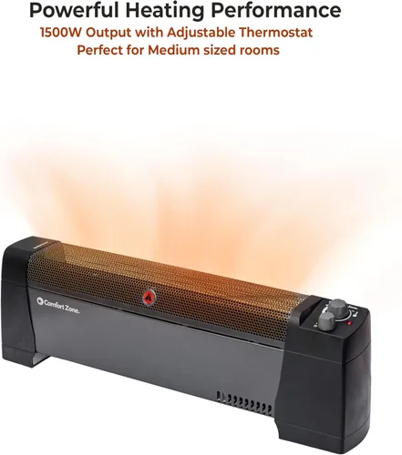 Miniatura 6 de Comfort Zone Calentador de zócalo de convección de 1500 W con termostato integrado, protección contra sobrecalentamiento y vuelco, extremos a prueba