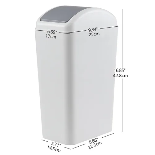 Miniatura 2 de Bote de basura de 3 galones con tapa, cubo de basura de plástico con tapa abatible (gris) Slim Swing-Top Waste Bin, Narrow Rectangular Body