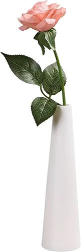 Florero alto cónico de cerámica blanca pequeño florero de flores de una sola flor florero decorativo floral para decoración del hogar centros de