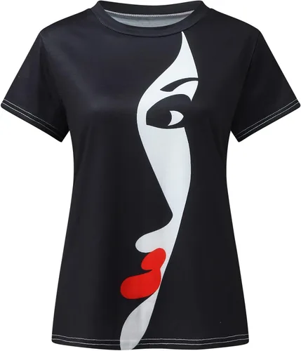 Miniatura 3 de Blusas básicas con estampado digital 3D de retrato para mujer diseño de cara fresca cuello redondo camisetas para mujer