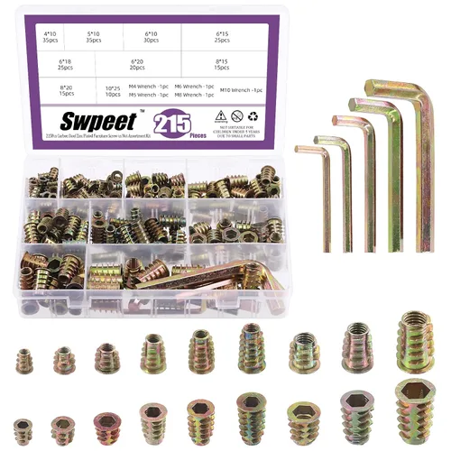 Swpeet Juego de 215 piezas M4 M5 M6 M8 M10 de acero al carbono chapado en zinc para muebles de madera de acero al carbono con brida con brida