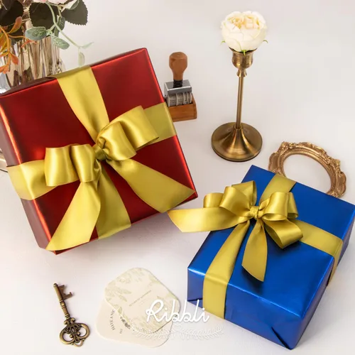 Miniatura 3 de Ribbli - Cinta de satén de doble cara dorada, 1 pulgada x 25 yardas, uso para ramo de lazos, envoltura de regalos, decoración de boda Dorado