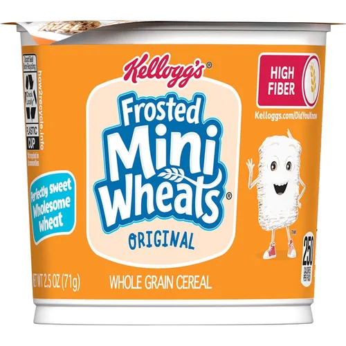 Miniatura 9 de Kellogg's Frosted Mini-Wheats Tazones de Cereal para el Desayuno, Cereal Alto en Fibra, Bocadillos para Niños, Original, Caja de 30oz (12 Tazones)