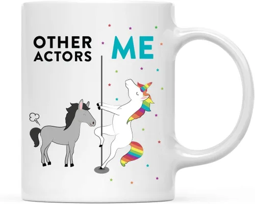 Andaz Press Funny Quirky - Taza de té de café de cerámica de 11 onzas, regalo de agradecimiento, otros actores yo, unicornio de caballo, 1 paquete,
