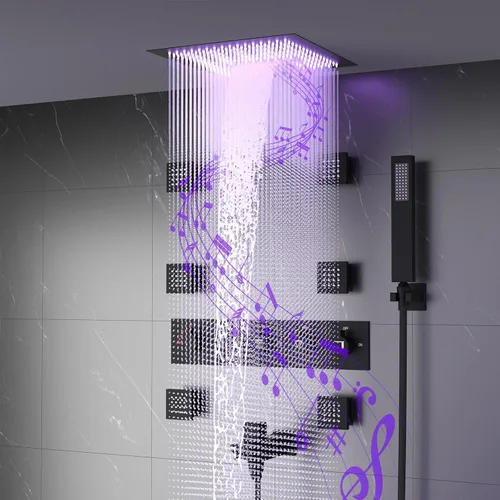 Sistema de ducha termostático, sistema de ducha inteligente con chorros de mano y cuerpo, sistema de ducha de cuerpo completo de lujo con luz LED y