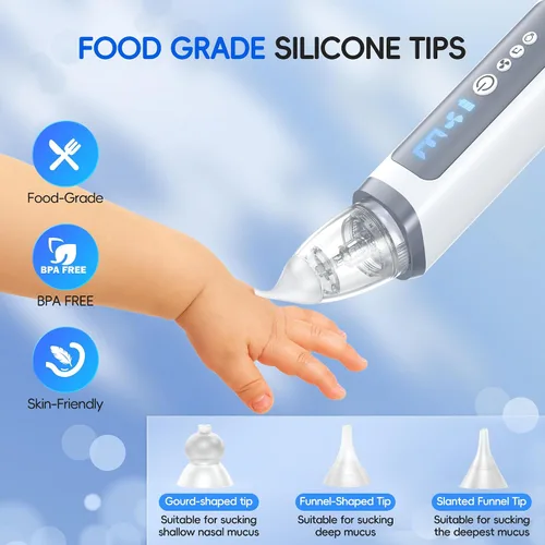 Miniatura 4 de Aspirador Nasal para Bebé, Succionador Nasal Eléctrico para Bebé y Niños Pequeños, Alivio de Congestión con 3 Niveles de Succión, Luz Relajante