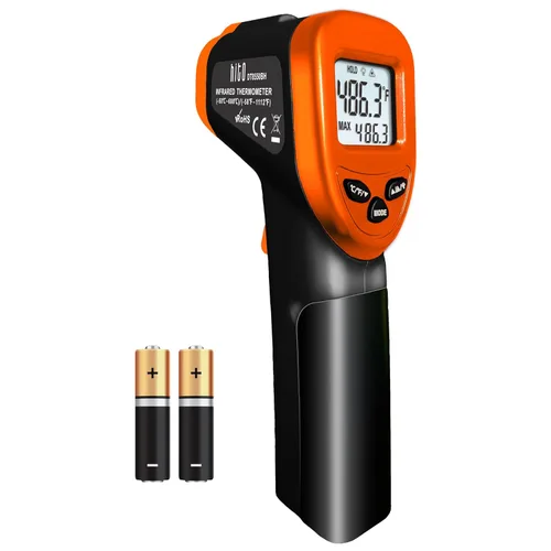 hito Pistola de temperatura láser infrarroja de -58 °F a 1112 °F, pistola de temperatura para horno de pizza, cocina, refrigerador, piscina, Naranja