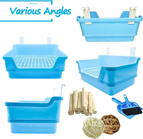 Miniatura 6 de Hamiledyi Caja de arena extra grande para conejos, inodoro de esquina para mascotas, entrenador de orinal para animales pequeños, bandeja de arena