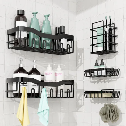 GD - Organizador adhesivo para ducha, paquete de 5, estantes organizadores de baño de acero inoxidable sin taladrar con gran capacidad, estantes de